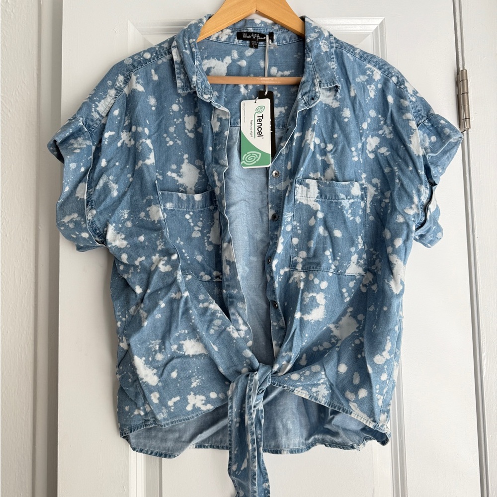 Blue Tie-Front Denim Shirt